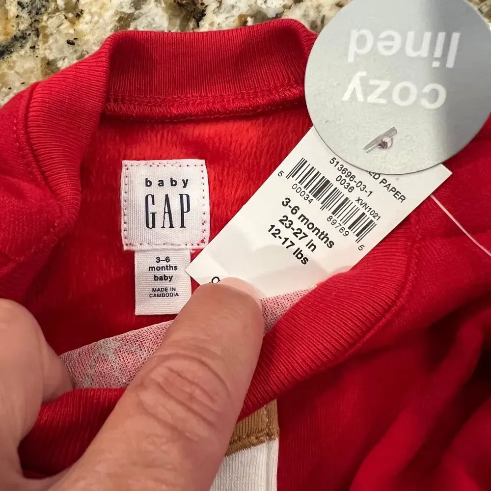 NWT GAP Baby Red W/Cozy Pocket Deer Applique Top & Red Dot Leggings - SIZE 3-6M